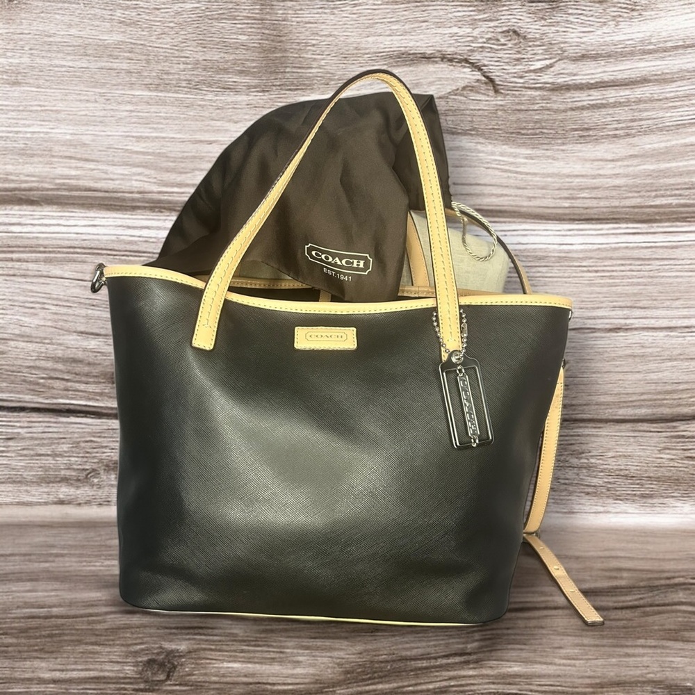 Coach Park metro tote black and tan saffiano leather! *2013*